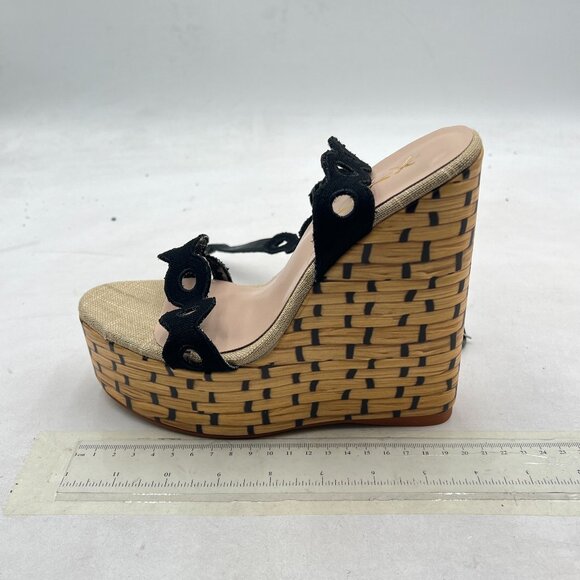 XYD Black Platform Eyelets Open Toe Espadrilles Wedge Heels Ankle Strap Sandal - Picture 2 of 8